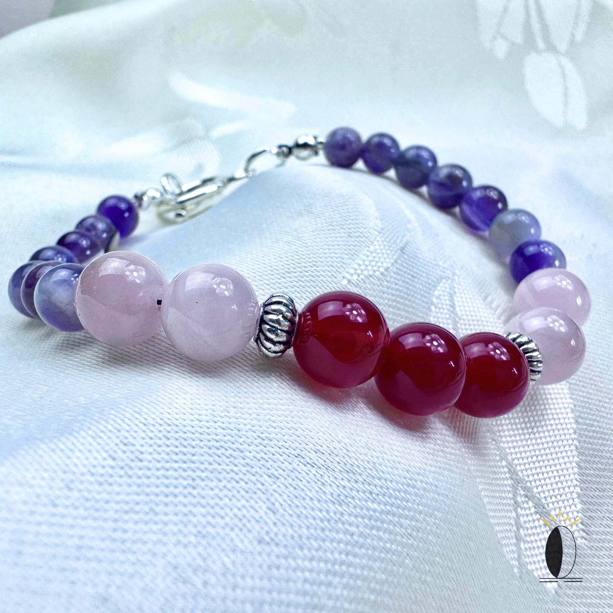 Bransoletka z ametystu, agatu i kwarcu różowego kamienie naturalne 8 mm kamienie szlachytny Bransoletka z ametystu, agatu i kwarcu różowego kamienie naturalne 8 mm - obrazek 2