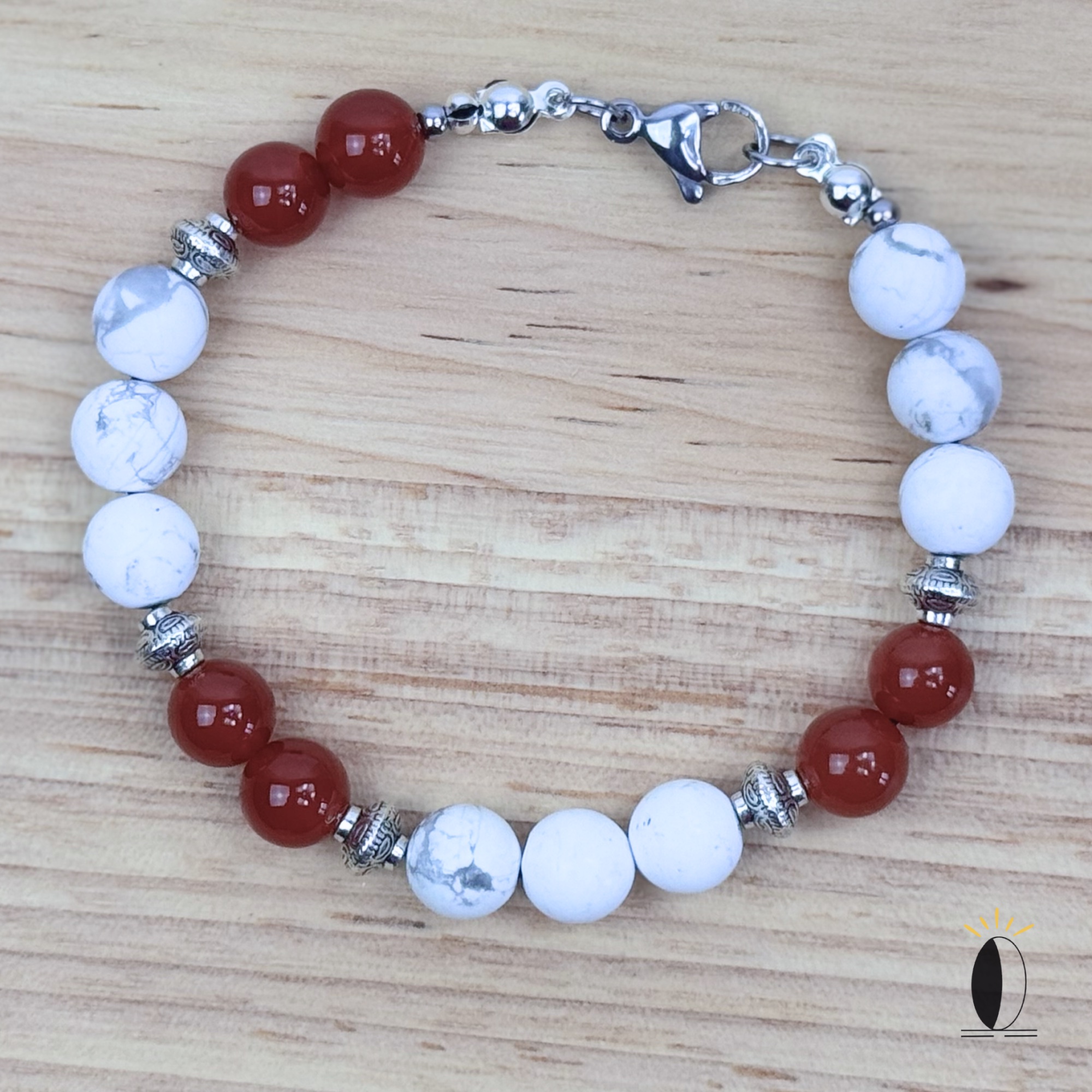 Bransoletka z howlitu i czerwonego agatu kamienie szlachytny Bransoletka z howlitu i czerwonego agatu - obrazek 3
