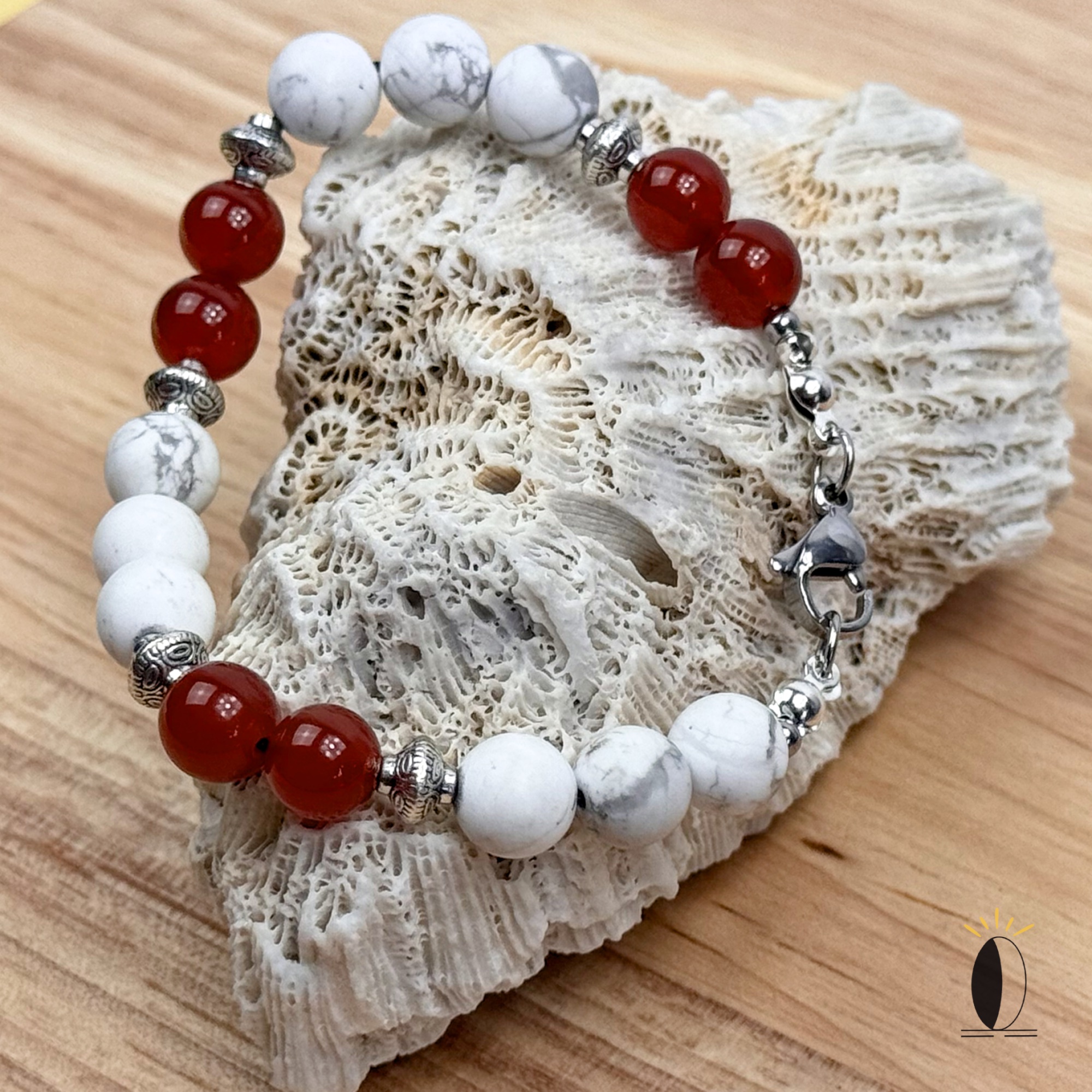 Bransoletka z howlitu i czerwonego agatu kamienie szlachytny Bransoletka z howlitu i czerwonego agatu - obrazek 4