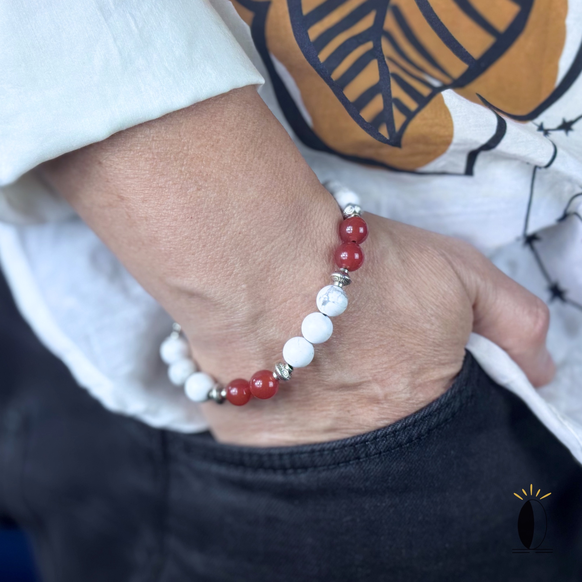 Bransoletka z howlitu i czerwonego agatu kamienie szlachytny Bransoletka z howlitu i czerwonego agatu - obrazek 7