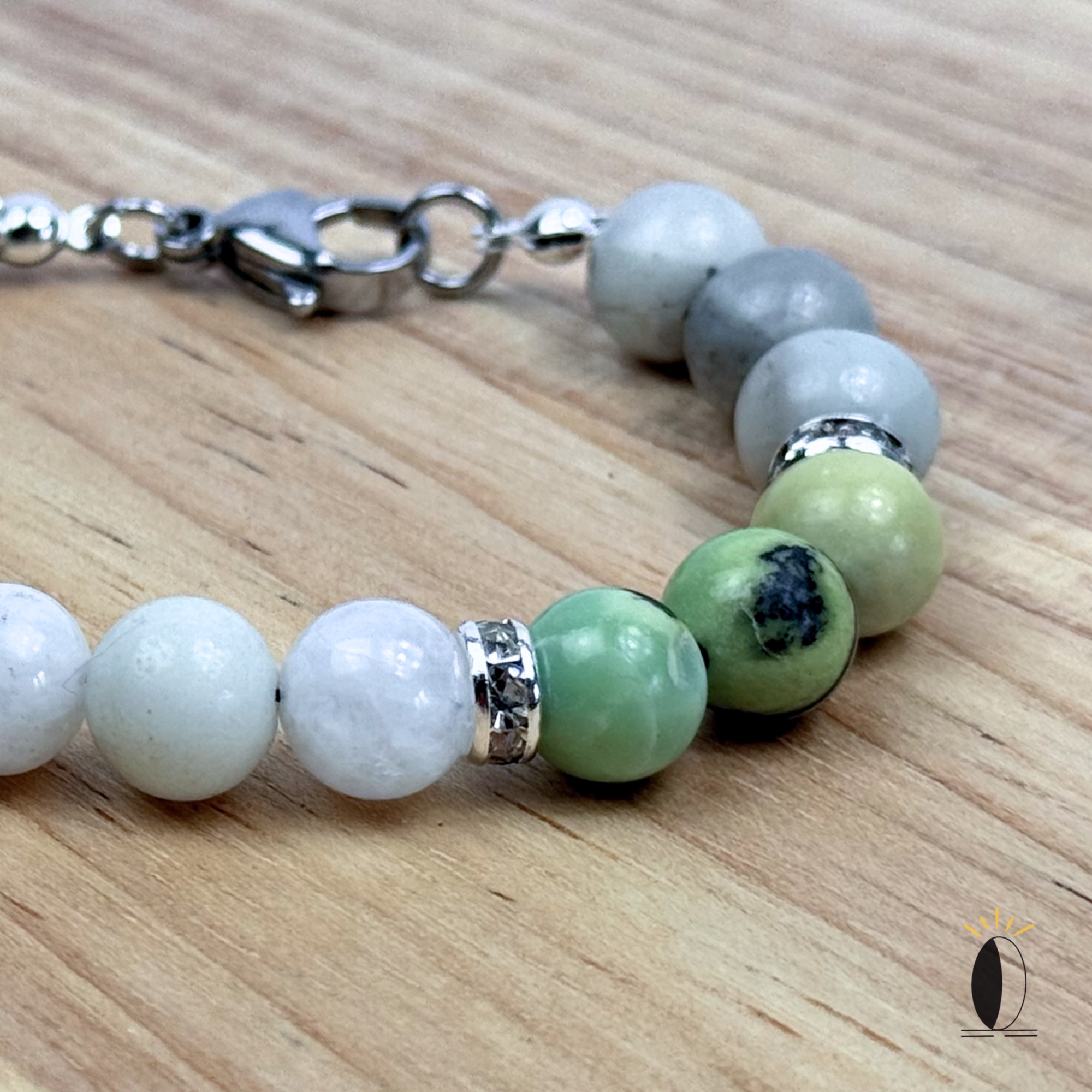 Bransoletka z kamieniami naturalnymi: księżycowy, chryzopraz, amazonit kamienie szlachytny Bransoletka z kamieniami naturalnymi: księżycowy, chryzopraz, amazonit - obrazek 5