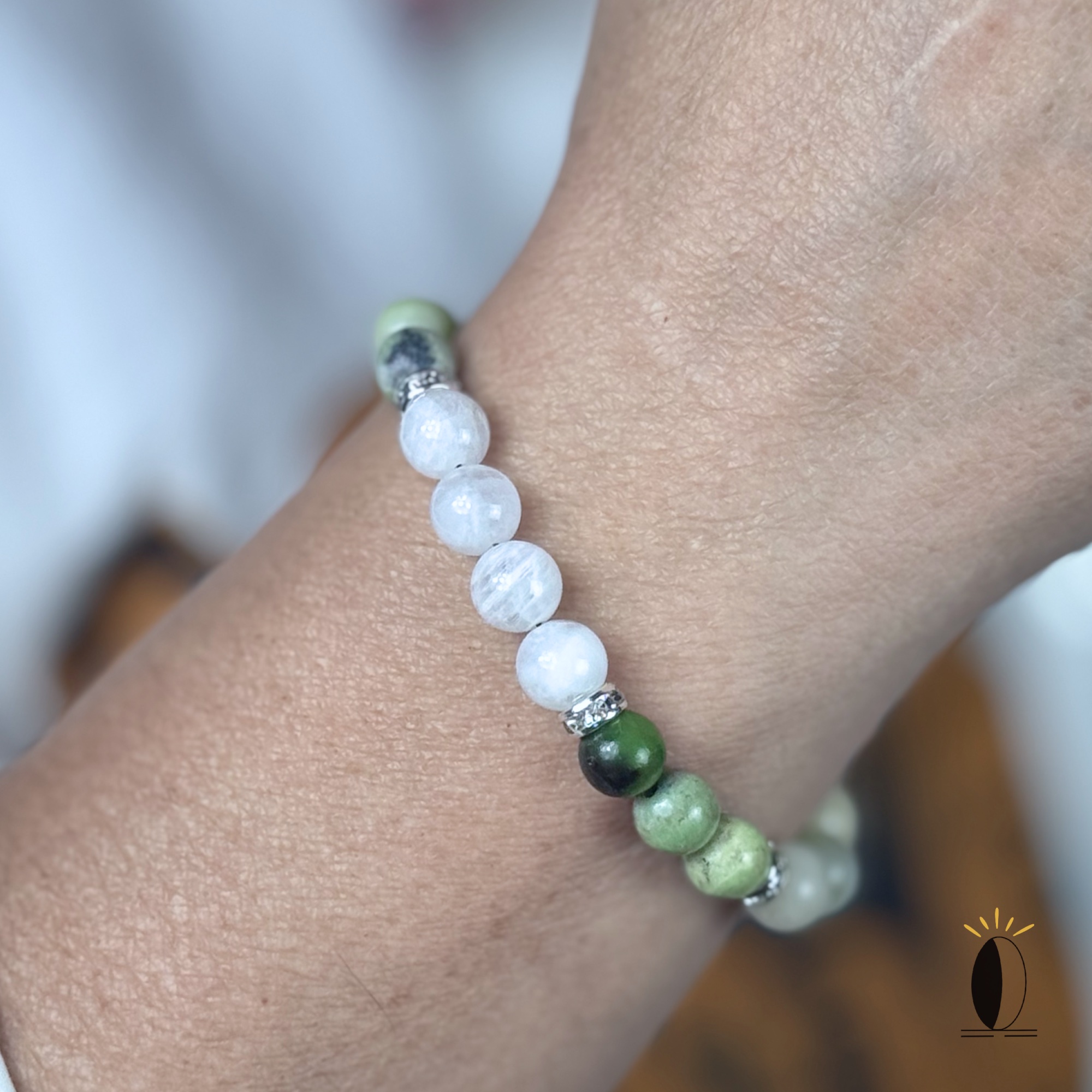 Bransoletka z kamieniami naturalnymi: księżycowy, chryzopraz, amazonit kamienie szlachytny Bransoletka z kamieniami naturalnymi: księżycowy, chryzopraz, amazonit - obrazek 7