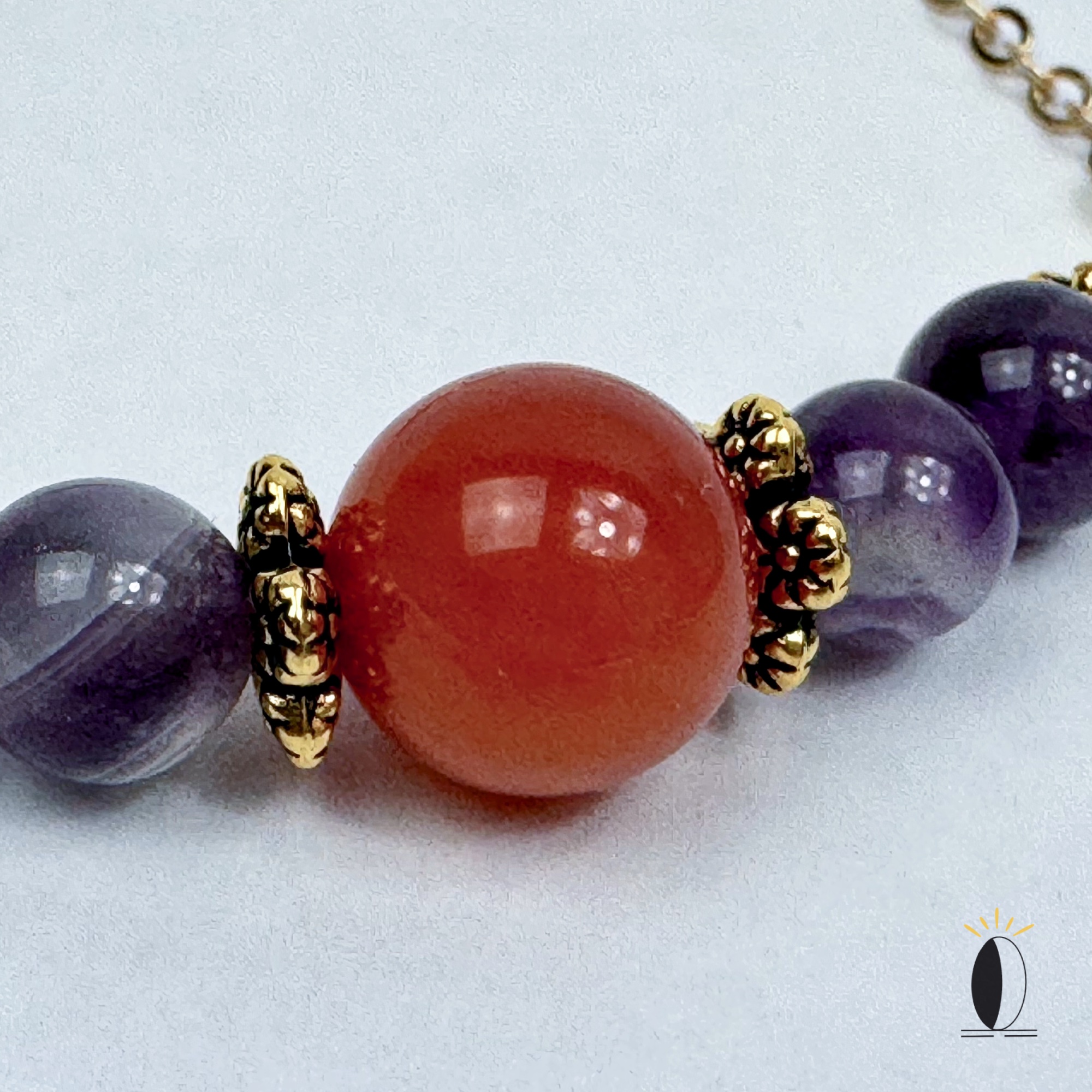 Bransoletka z ametystem i agatem na łańcuszku kamienie szlachytny Bransoletka z ametystem i agatem na łańcuszku