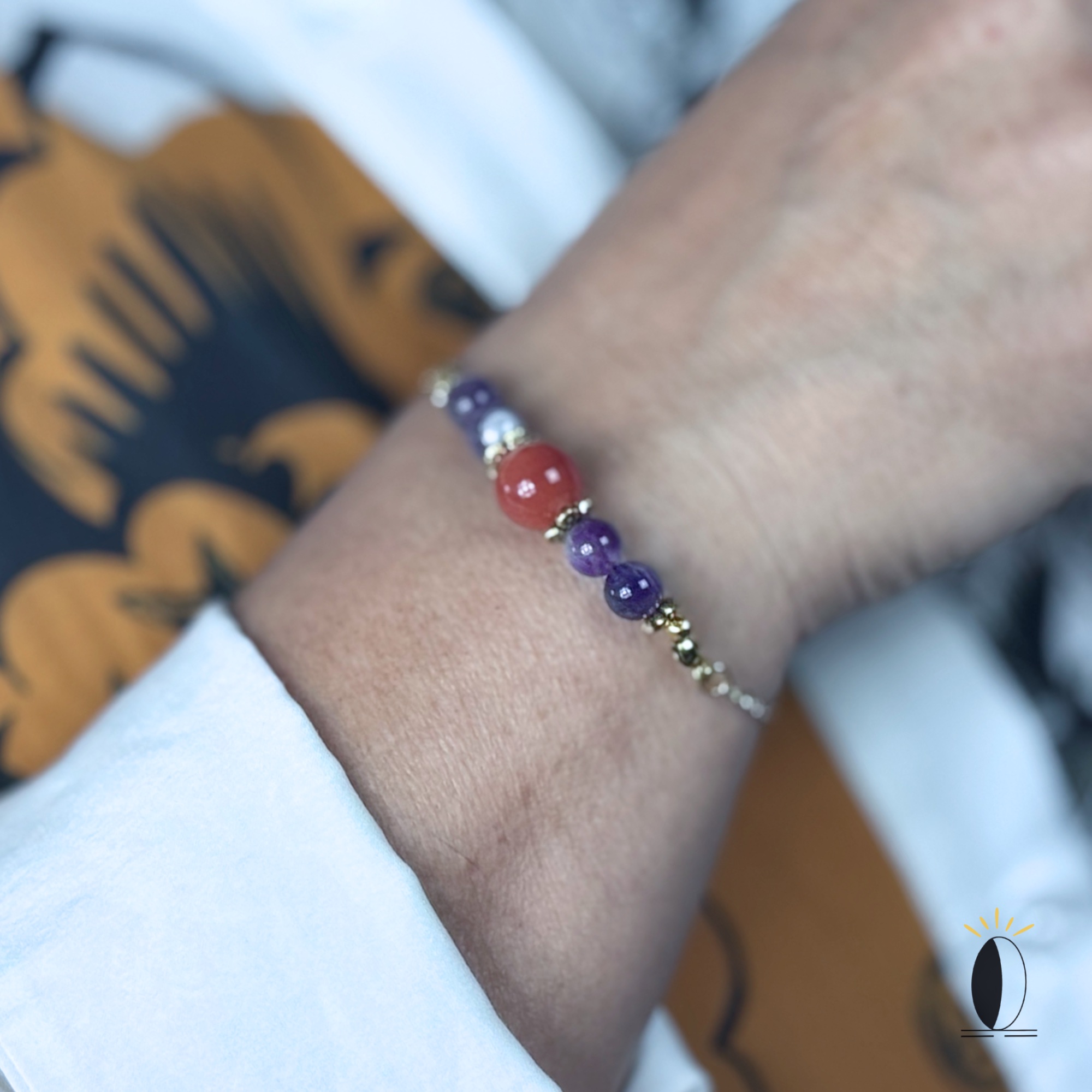 Bransoletka z ametystem i agatem na łańcuszku kamienie szlachytny Bransoletka z ametystem i agatem na łańcuszku