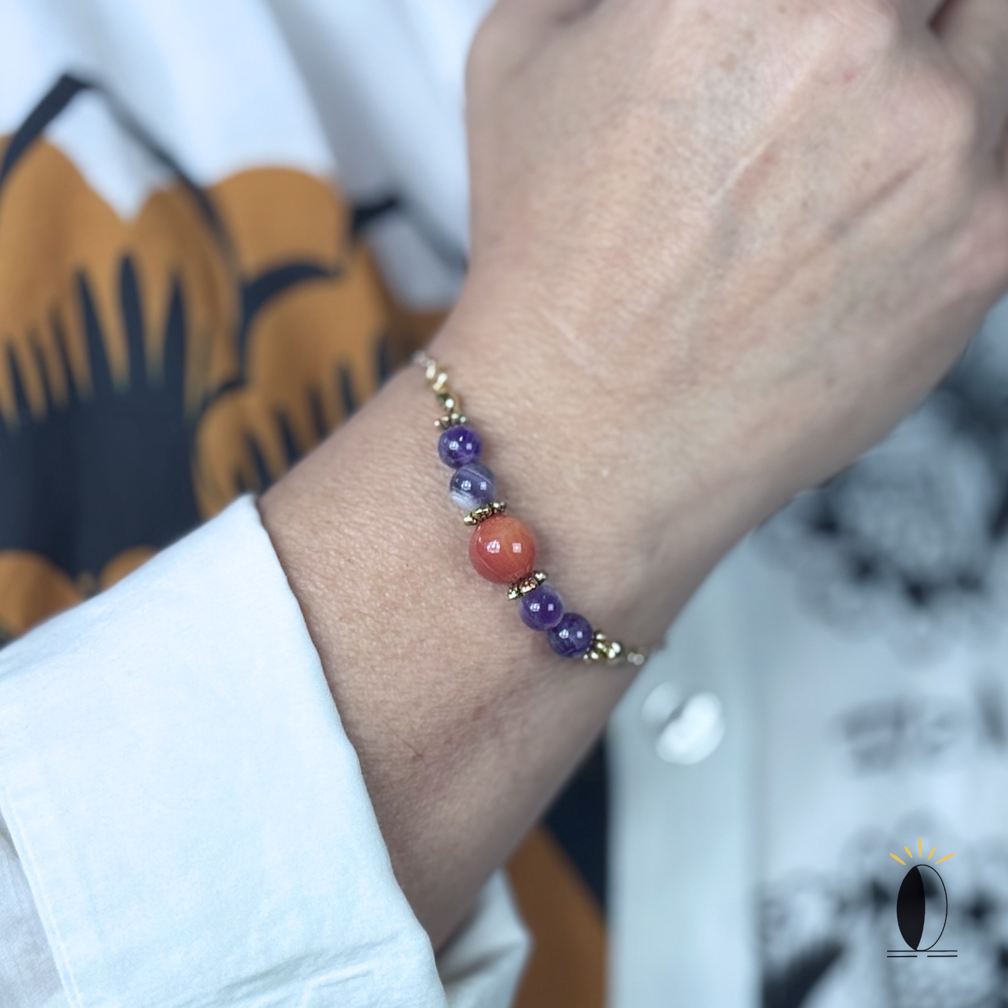 Bransoletka z ametystem i agatem na łańcuszku kamienie szlachytny Bransoletka z ametystem i agatem na łańcuszku - obrazek 6