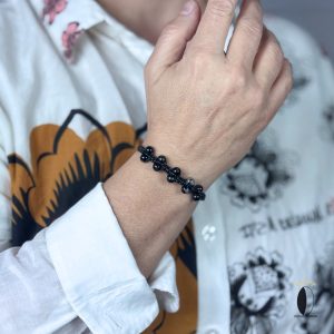 Pleciona bransoletka skórzana z turmalinem skórzany Pleciona bransoletka skórzana z turmalinem